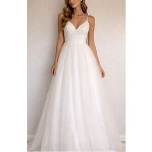 Stacees Women's Ivory A-line V Neck Sleeveless Long Bridesmaid Dress Custom NWT